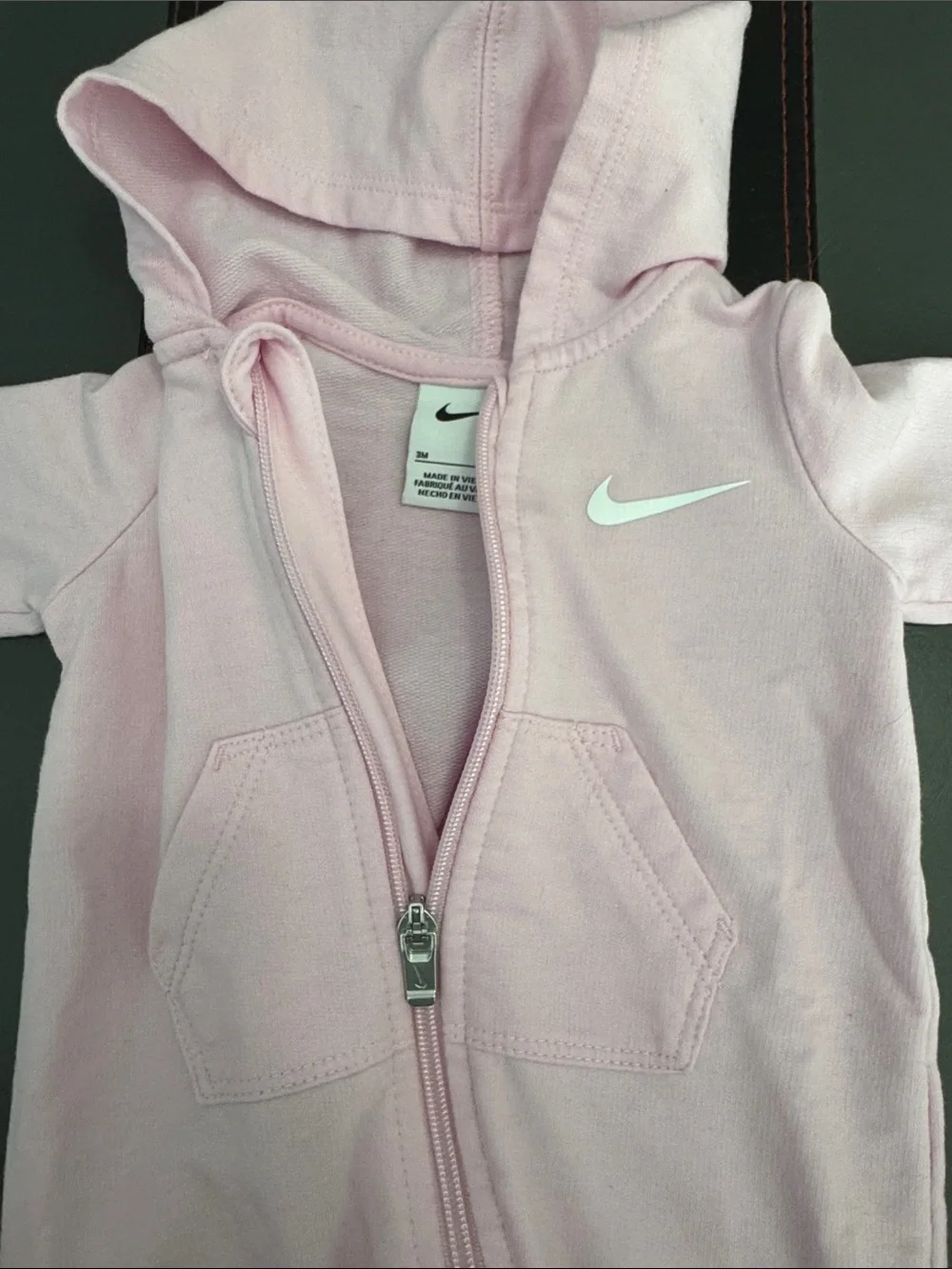 Nike Light Pink Zip-Up Baby Romper